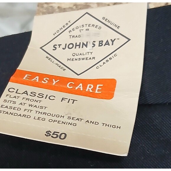 St John's Bay Easy Care Relaxed Fit Flat Front Pants Men 42X30 Aviator Navy Blue - Picture 5 of 7